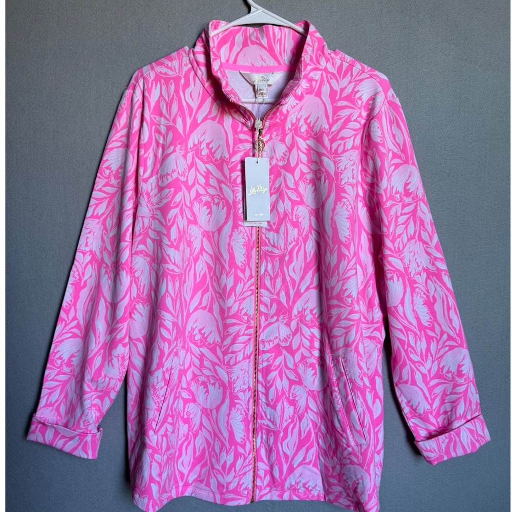 Lilly Pulitzer UPF 50+ Leona Zip-Up Jacket Women XXL Rousseau Pink Tulip To Tang